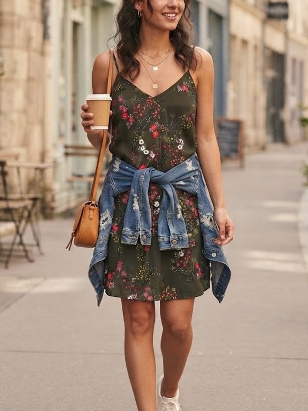 Love Fire Olive Green Floral Cami Dress Cottagecore Boho Lightweight Chic